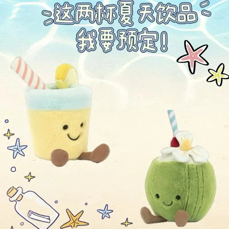 2025New In-Stock Jelly Cat Summer Coconut Backpack Pendant Lemonade Plush Cushion Home Bedroom Decorations Girl Gift