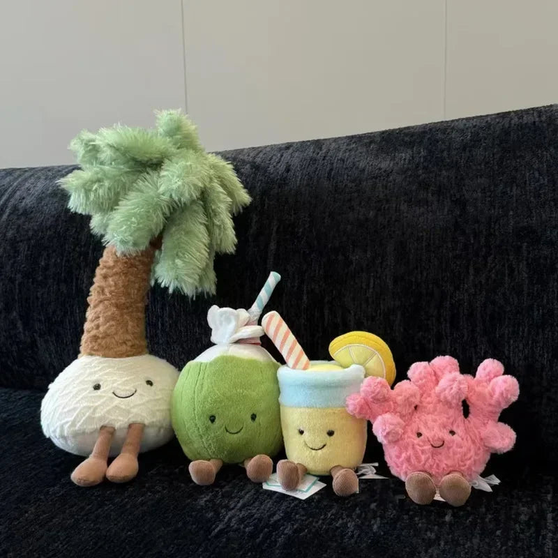 2025New In-Stock Jelly Cat Summer Coconut Backpack Pendant Lemonade Plush Cushion Home Bedroom Decorations Girl Gift