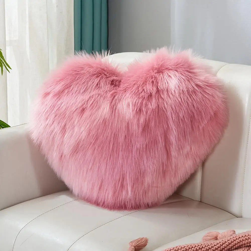 40cm PP Cotton Stuffed Heart Pillow Sofa Decorative Cushion Long Faux Fur Soft Sofa Pillow Cushion Gift Room Decorative Pillow