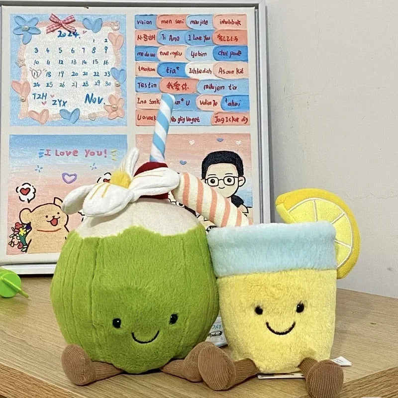 2025New In-Stock Jelly Cat Summer Coconut Backpack Pendant Lemonade Plush Cushion Home Bedroom Decorations Girl Gift