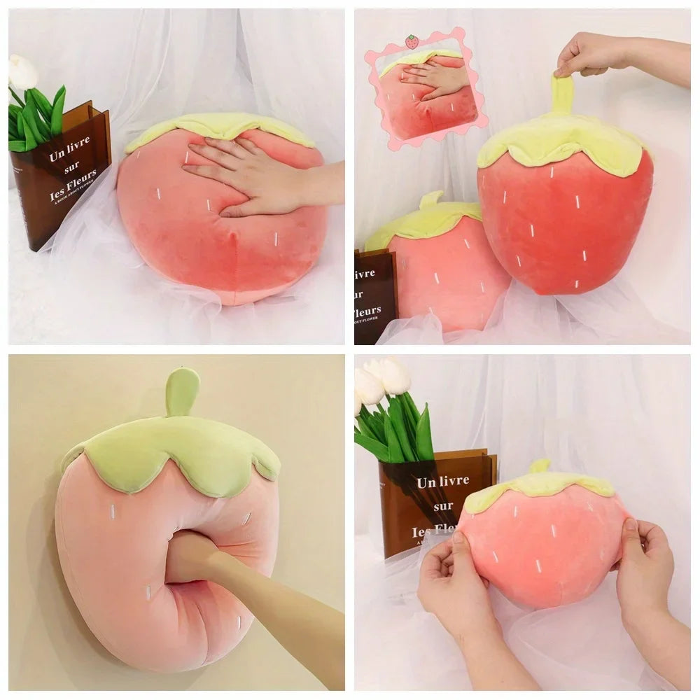 Strawberry Shaped Throw Pillow, Fun Home Decor of Fruit Themed Shaped Cushions, Decorative Pillow for Couch Bed and Chair